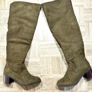 JustFab Alle Over the Knee Suede Boots 👢 in Olive Green Size 8.5